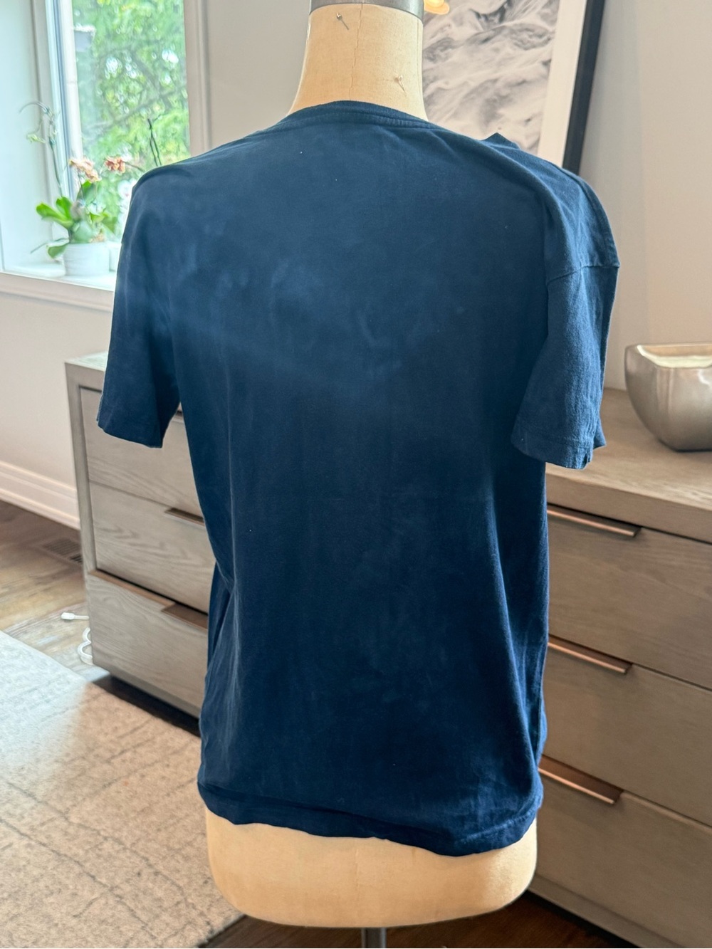Helix Navy Blue Tee with Cream Decorative Print - Picture 2 of 3